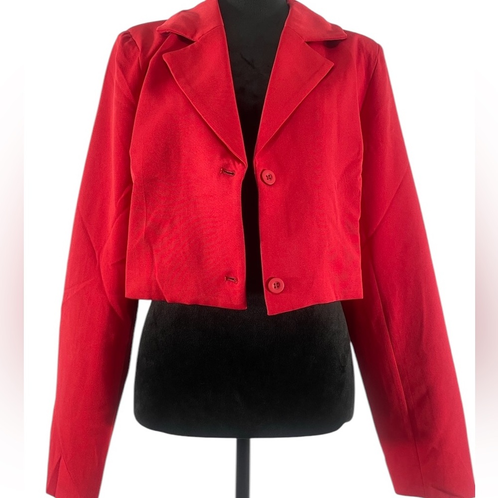 Chic Red Cropped Blazer,Two-Button Blazer, Large,New - Picture 4 of 7